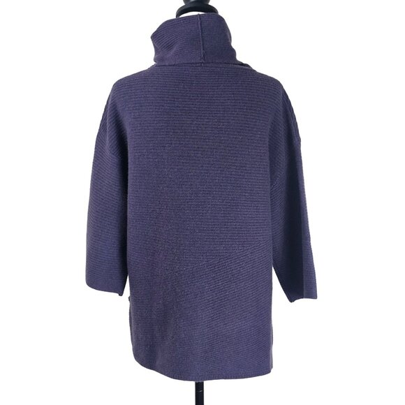 Halogen Purple Cashmere Wool Cowl Neck Sweater M Lagenlook 3/4 Sleeve Relaxed - Picture 3 of 9
